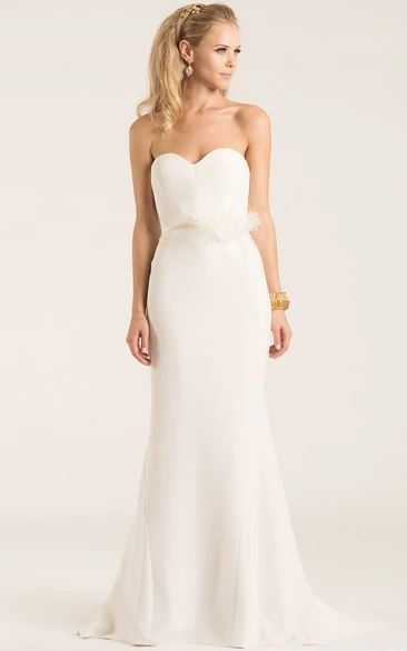 Chiffon Sweetheart Wedding Dress Long with V-Back and Court Train