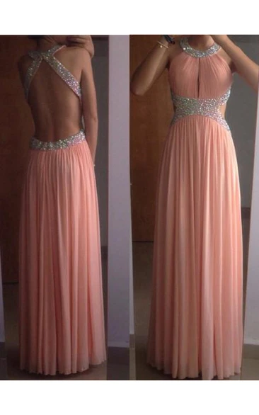 Floor-Length Chiffon Pleated A-Line Formal Dress Princess Style