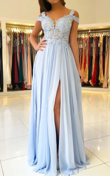 Elegant Short Sleeve Lace Prom Dress with Pleats A Line Chiffon Zipper Illusion