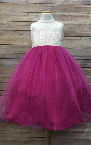 Tiered Tulle & Satin Flower Girl Dress Tea-Length Bridesmaid Dress