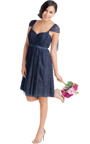 Ribboned Lace Cap Sleeve Sweetheart Short Bridesmaid Dress in Multiple Colors