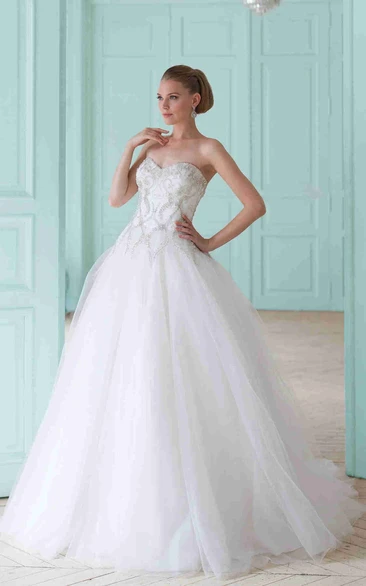 Beaded Tulle Sweetheart Ball Gown Wedding Dress with Lace Up Classic Bridal Gown