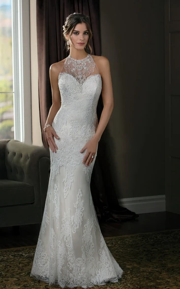 Illusion Neck Mermaid Wedding Dress with Appliques and Sleeveless Design