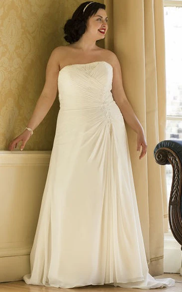 Strapless Wedding Dress with Lace-Up and Removable Long-Sleeve Lace Jacket