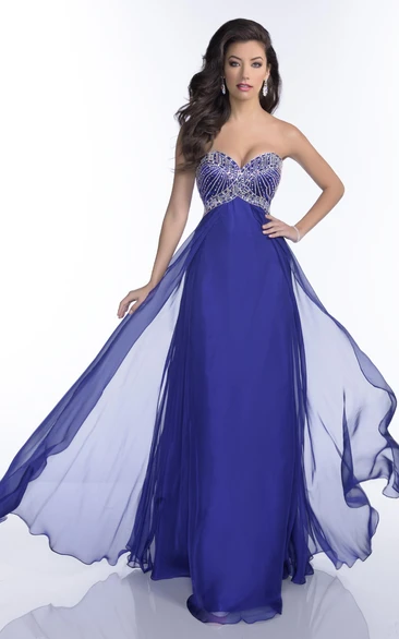 Sweetheart A-Line Prom Dress Featuring Jeweled Bust Empire Chiffon Glamorous