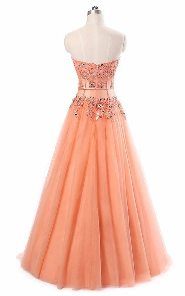 Sleeveless Sweetheart Applique Tulle Lace Formal Dress