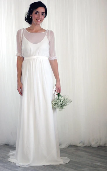 Chiffon Long Wedding Dress with Half Sleeves Vintage Inspired