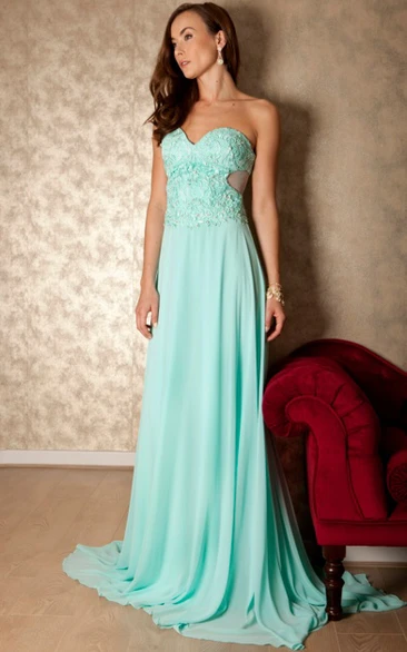 Sweetheart Chiffon Prom Dress with Appliques and Brush Train