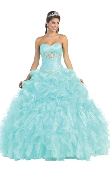 Lace-Up Organza Ruffled Ball Gown Dress Sweetheart Sleeveless