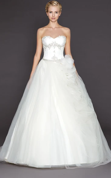 Tulle Flower Ball Gown Wedding Dress Sweetheart Style