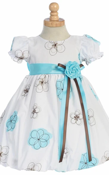 Embroidered Taffeta Tea-Length Flower Girl Dress with Bow Unique Wedding Dress