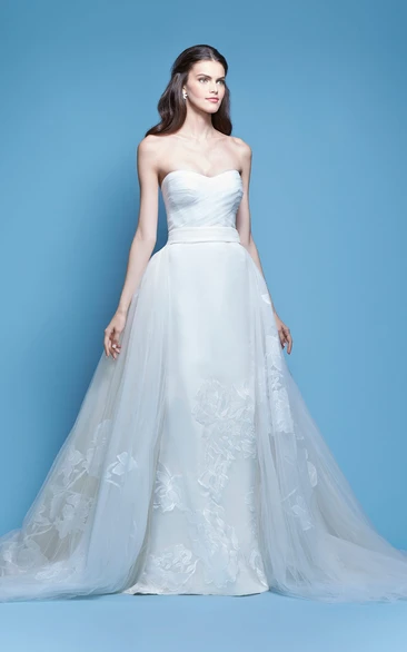 Strapless Embroidered Tulle and Satin Wedding Dress Unique Bridal Gown