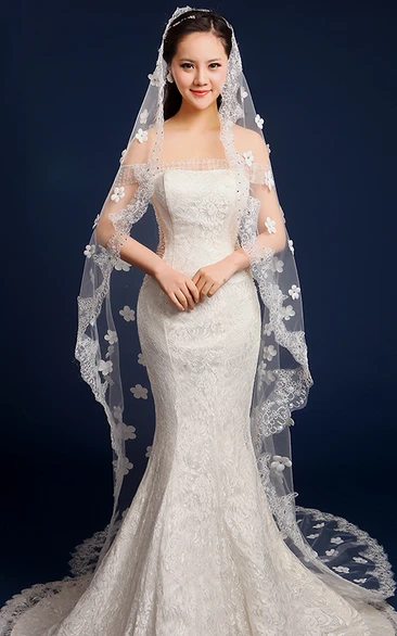 Cathedral Wedding Veil Floral Lace Edge