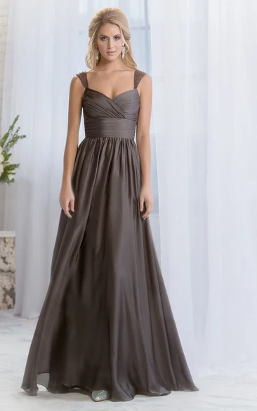 Cap-Sleeved Ruched A-Line Bridesmaid Dress with Beadings Elegant Bridesmaid Dress