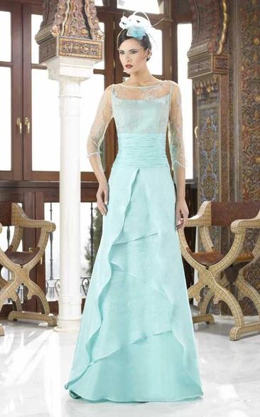 Illusion Bateau Neck Chiffon Mother Of The Bride Dress Maxi 3-4 Sleeve