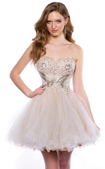 Sequined Corset A-Line Tulle Homecoming Dress Unique Party Dress
