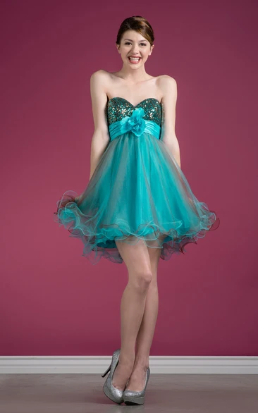 Muti-Color A-Line Sweetheart Tulle Dress with Sequins for Parties