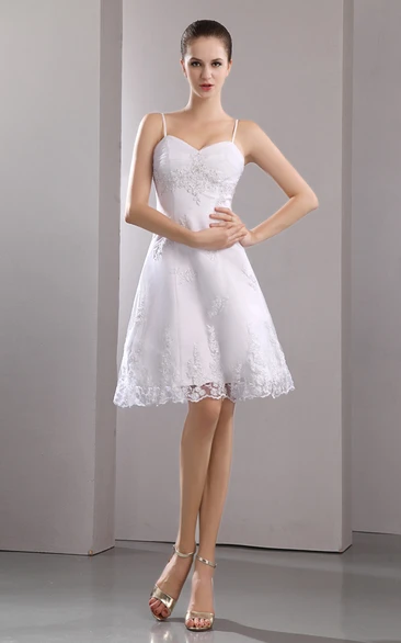 Short Sleeveless Wedding Dress with Embroidery and Spaghetti Straps