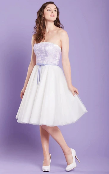 Appliqued Tulle Strapless Bridesmaid Dress with Ribbon Unique Prom Dress