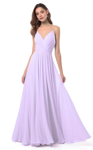 Elegant V-neck A-Line Chiffon Bridesmaid Dress Classy Wedding Dress with Spaghetti Straps