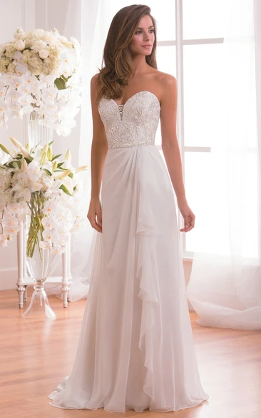 Ruffled Long Wedding Dress with Sequined Bodice Sweetheart and Glamorous