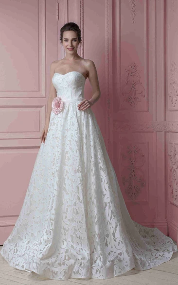 Sweetheart Satin Wedding Dress with Flower and Lace Up Unique Wedding Dress 2024