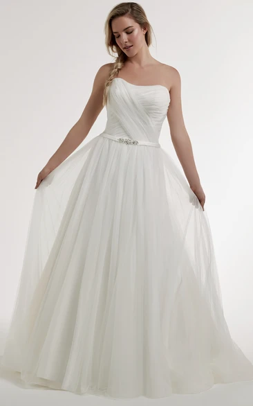 Strapless Tulle A-Line Wedding Dress with Criss-Cross Detail