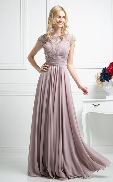 Chiffon Illusion Bridesmaid Dress with Beading and Pleats