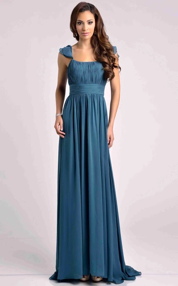 A-Line Ruffle Shoulder Chiffon Bridesmaid Dress with Pleats