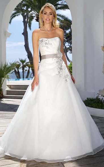 Strapless Satin Wedding Dress with Draping Flowy Bridal Gown