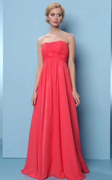 Strapless Ruched Chiffon Bridesmaid Dress with Lace-Up Floor-Length Elegant Women's