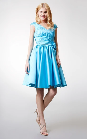 Satin V-Neck Bridesmaid Dress with Cap Sleeves