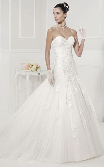 Mermaid Tulle Sweetheart Bridal Dress with Lace Cap Sleeves