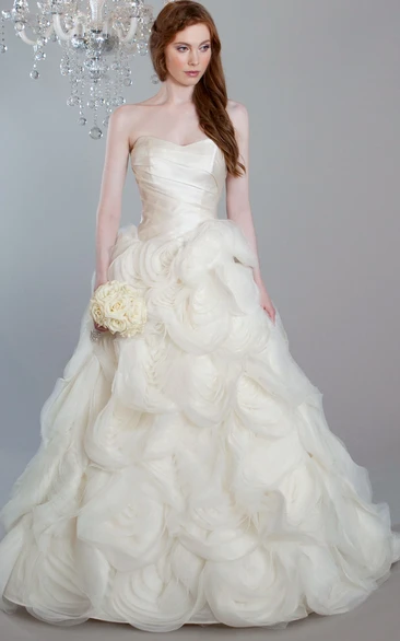 Ruffled Tulle A-Line Wedding Dress with Strapless Style and Court Train