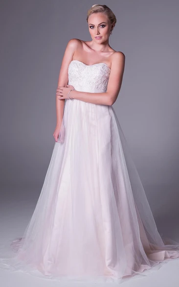 Tulle Strapless A-Line Wedding Dress with Flowy Skirt