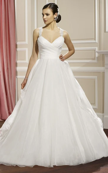 Organza Ruffled Maxi Wedding Dress with Beading and Ball Gown Silhouette