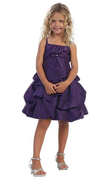 Lace and Taffeta Flower Girl Dress with Beading and Tiers Knee-Length
