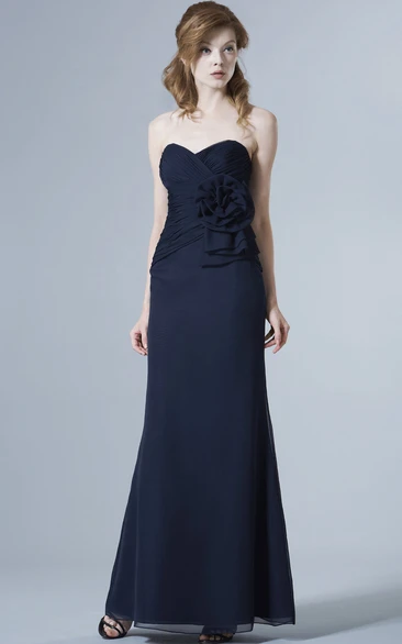 Sleeveless Chiffon Bridesmaid Dress with Criss-Cross & Flower Knee-Length