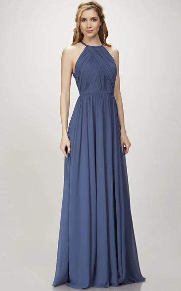 A-Line Chiffon Bridesmaid Dress with Scoop Neck and Keyhole Back Flowy Bridesmaid Dress