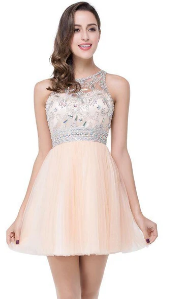 Elegant Crystal Beadings Chiffon Prom Dress Short Women's Formal Gown