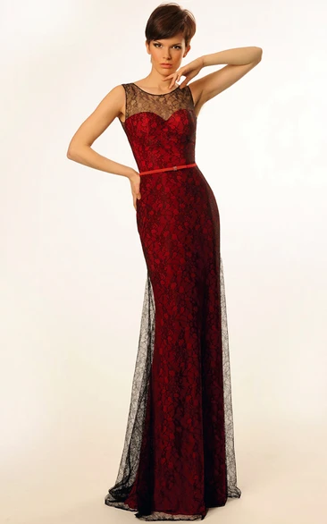 Appliqued Sleeveless Sheath Prom Dress with Low-V Back and Sweep Train