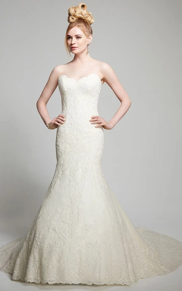 Sequined Sweetheart Mermaid Wedding Dress with Deep-V Back Glamorous Lace Dress