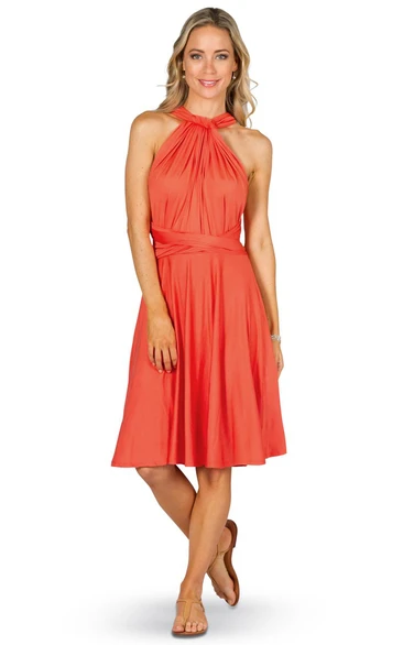 Halter Knee-Length Sleeveless Chiffon Bridesmaid Dress with Ruching