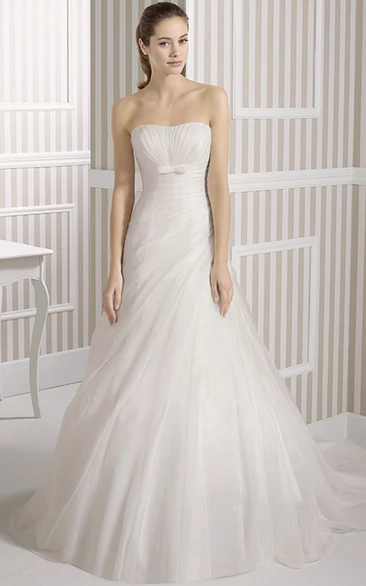 Tulle Cape A-Line Wedding Dress with Side-Draping & Strapless Sleeves