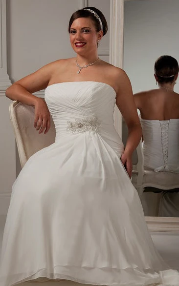 Strapless Bridal Gown with Lace-Up Flower and Crystal Embellishments