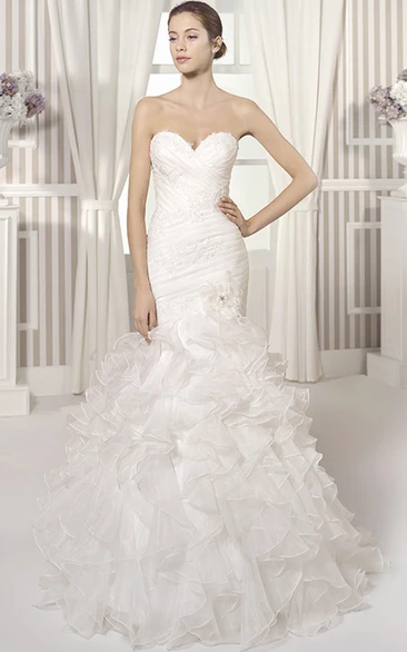 Organza Mermaid Wedding Dress with Sweetheart Neckline Criss Cross and Ruffles Mermaid Wedding Dress