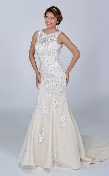 Sheath Lace Sequined Sleeveless Wedding Dress with Bateau Neck