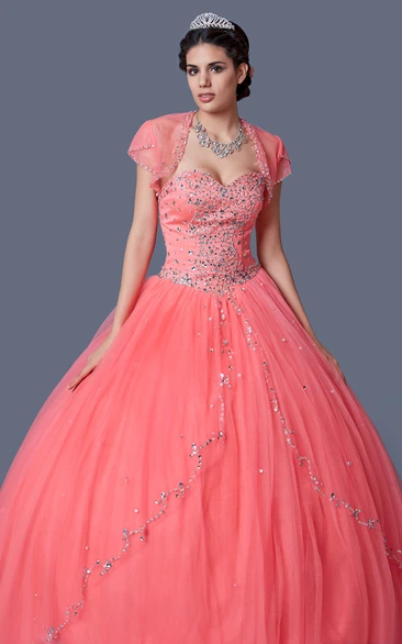 Princess Style Sweetheart Prom Ball Gown with Beading and Jacket Elegant & Classy