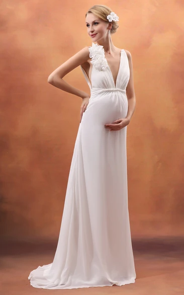 Empire V-Neck Maternity Dress With Flower Flowy & Elegant