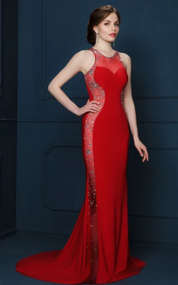 Sleeveless Beaded Sheath Long Evening Dress